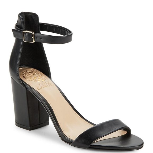Vince Camuto Shoes - Vince Camuto Black Beah Leather Block Heel Sandals